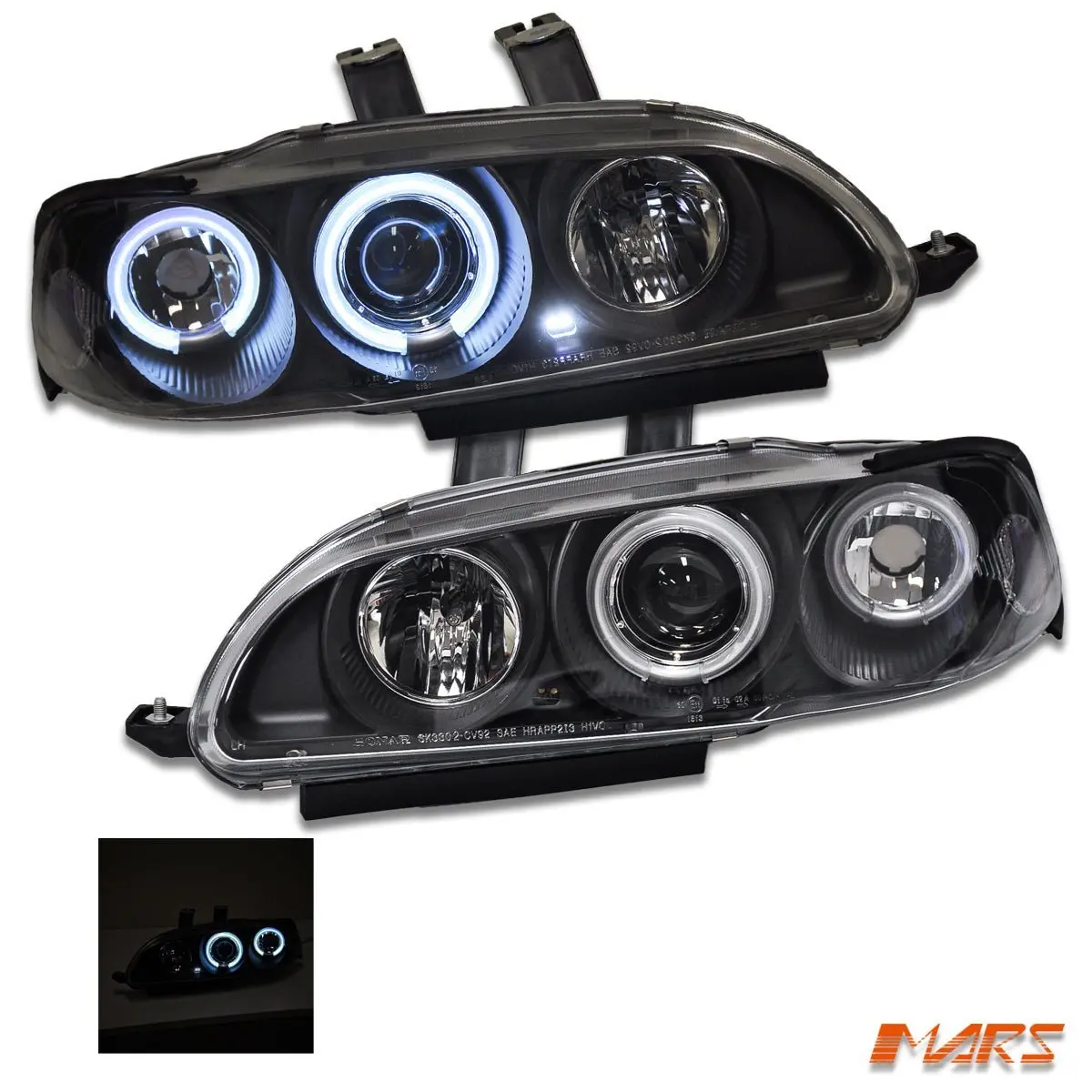 Black Ccfl Angel-Eyes Projector Head Lights For Honda Civic Eg 1992-1995 Hatch 1