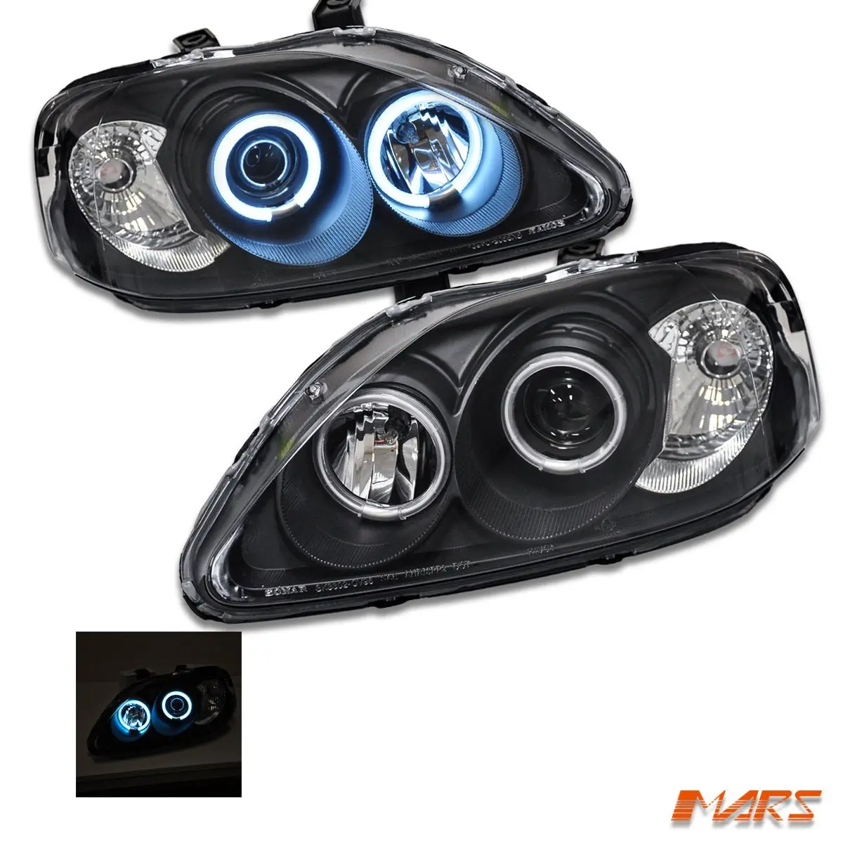 Black Ccfl Angel-Eyes Projector Head Lights For Honda Civic Ek 1999-2000 1