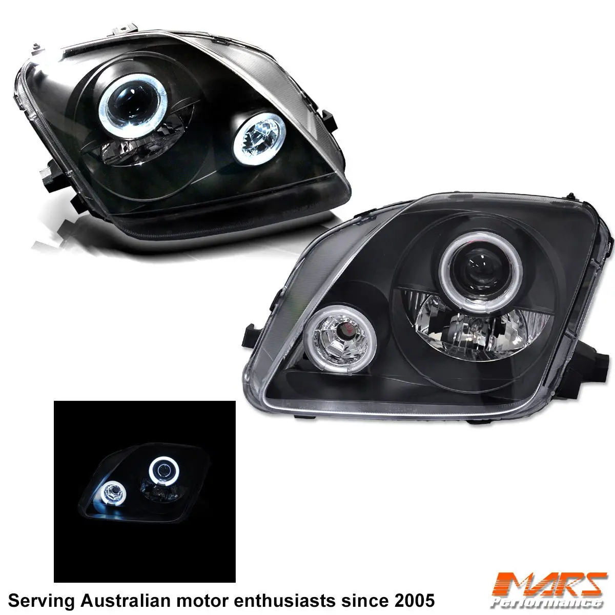 Black Ccfl Angel-Eyes Projector Head Lights For Honda Prelude 1997-2001 1