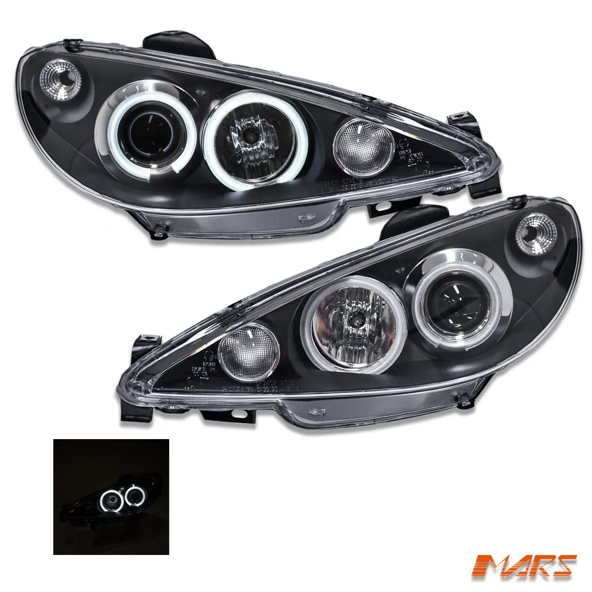 Black Ccfl Angel Eyes Projector Head Lights For Peugeot 206 206Cc 03-07 Facelift 1