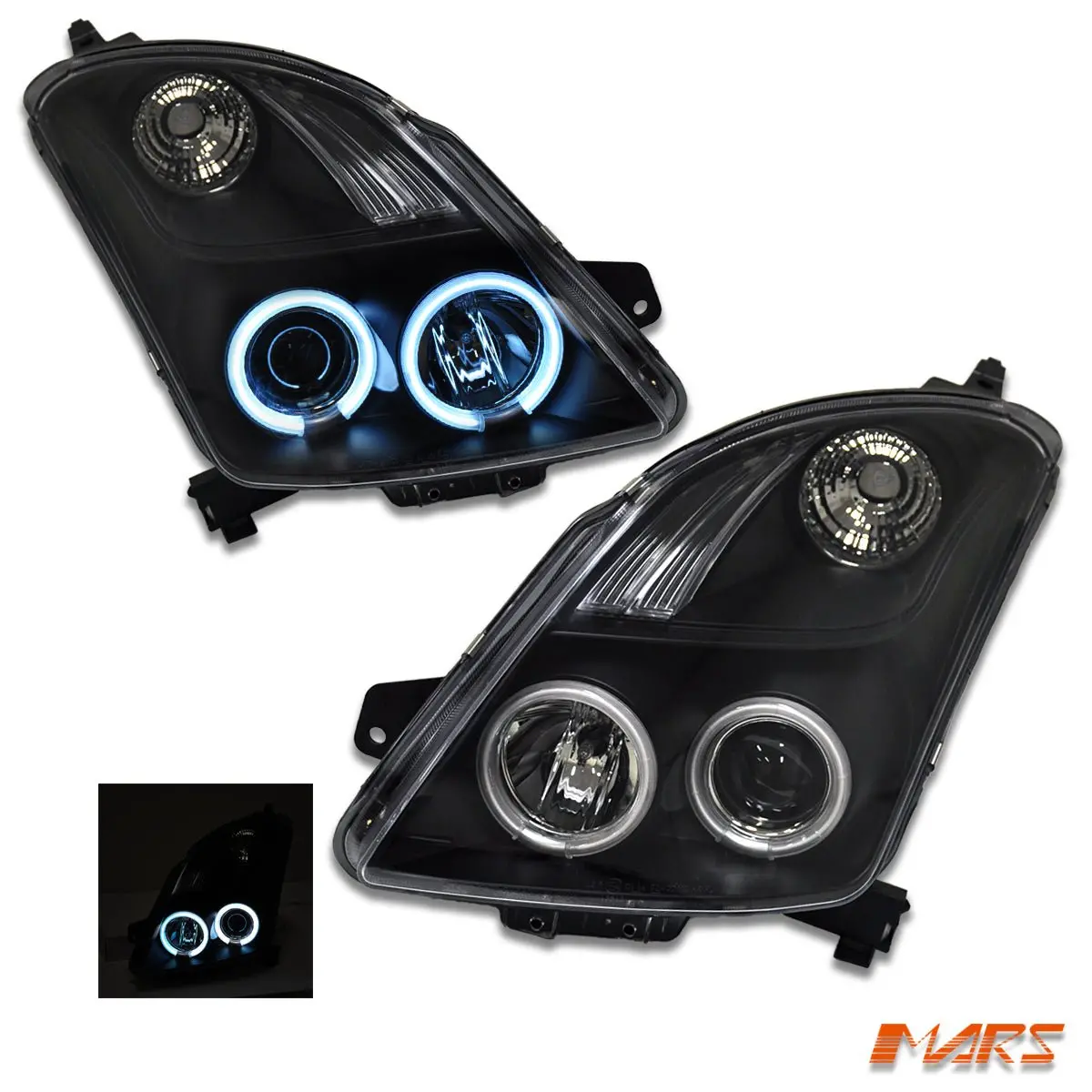 Black Ccfl Angel Eyes Projector Head Lights For Suzuki Swift 2004-2010 1