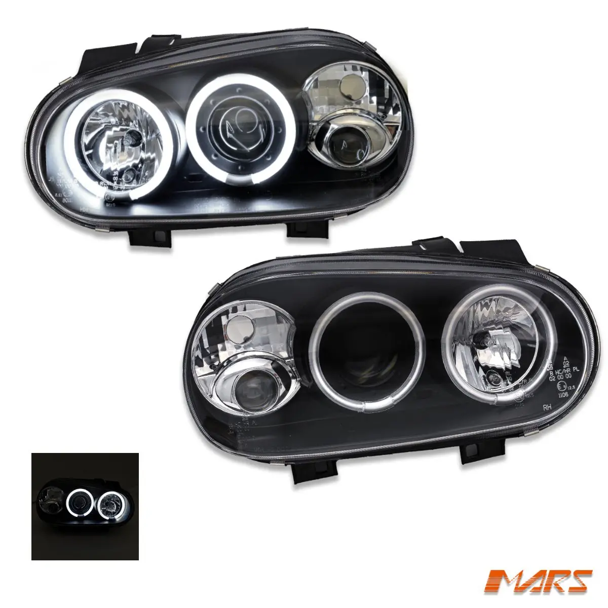 Black Ccfl Angel Eyes Projector Head Lights For Volkswagen Golf Iv 1999-2004 Mk-4 1