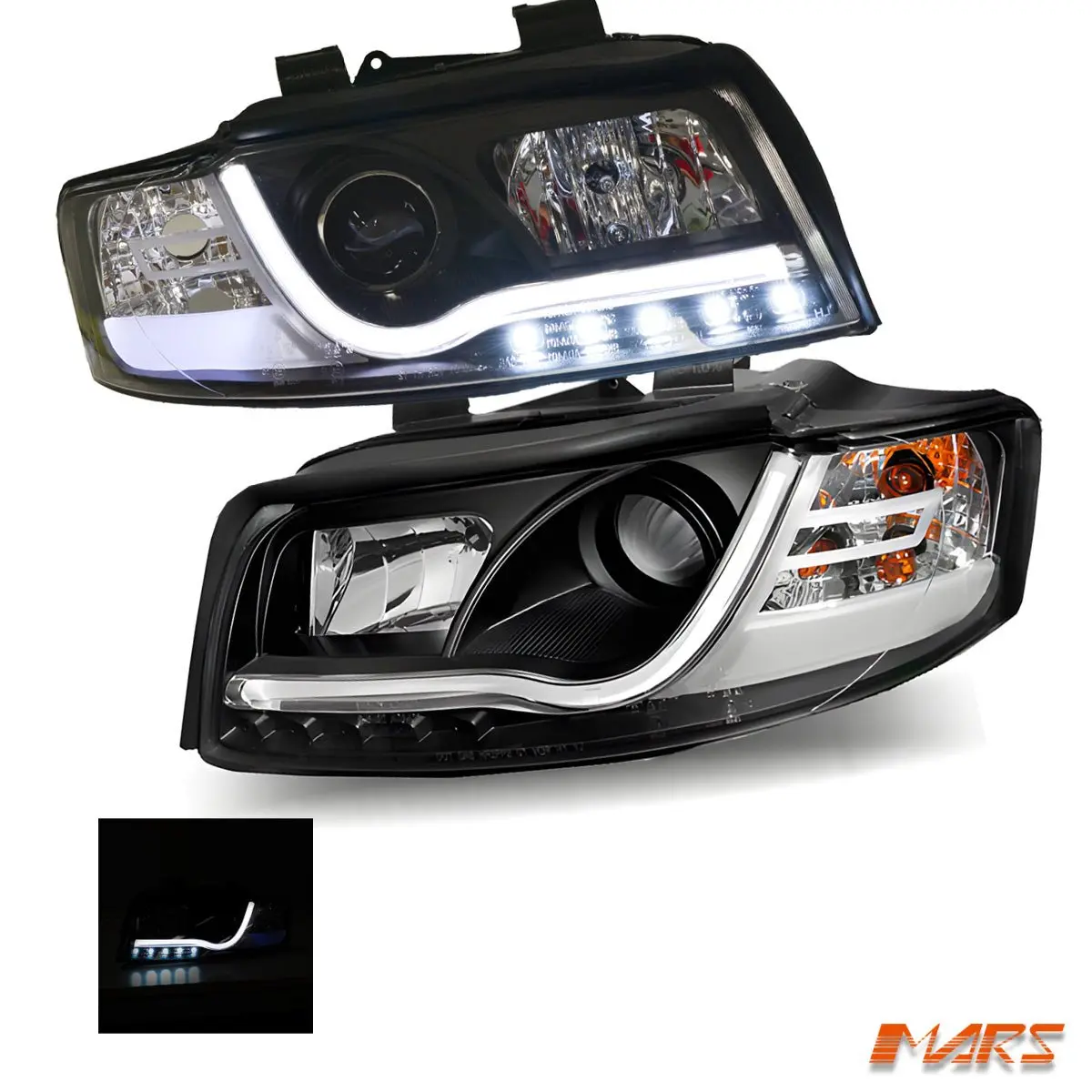 Black Day-Time 3D Led Drl Projector Head Lights For Audi A4 B6 2000-2005 1