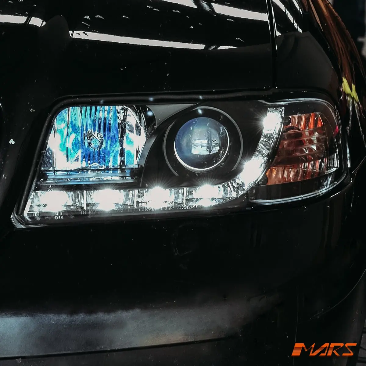Black Day-Time Led Drl Projector Head Lights For Audi A4 B5 95-98 99-01 1