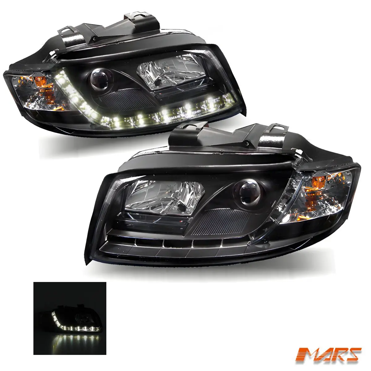 Black Day-Time Led Drl Projector Head Lights For Audi A4 B6 2000-2005 1