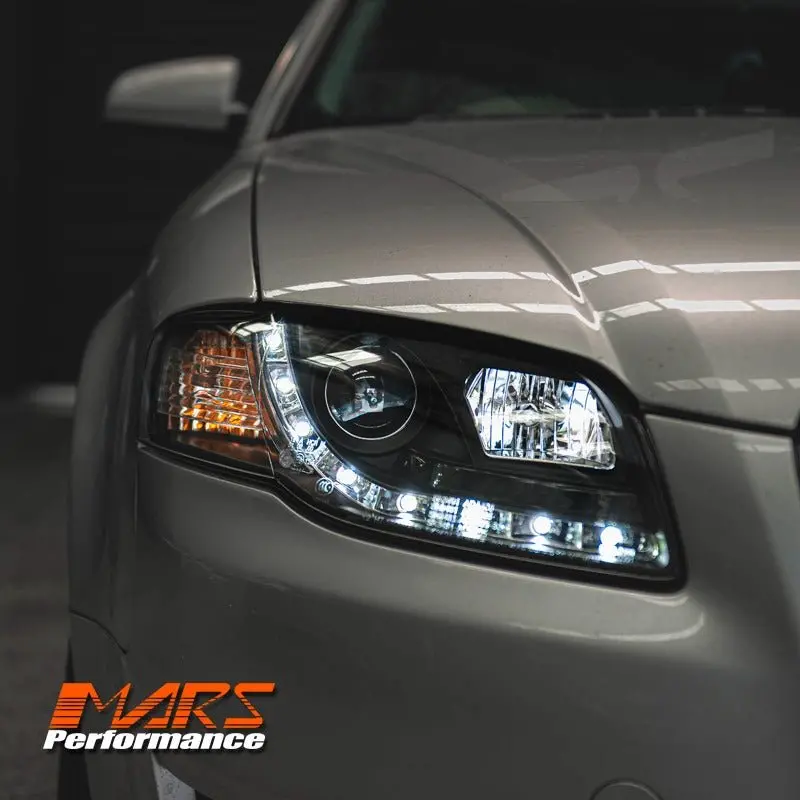 Black Day-Time Led Drl Projector Head Lights For Audi A4 S4 Rs4 B7 2005-2008 1