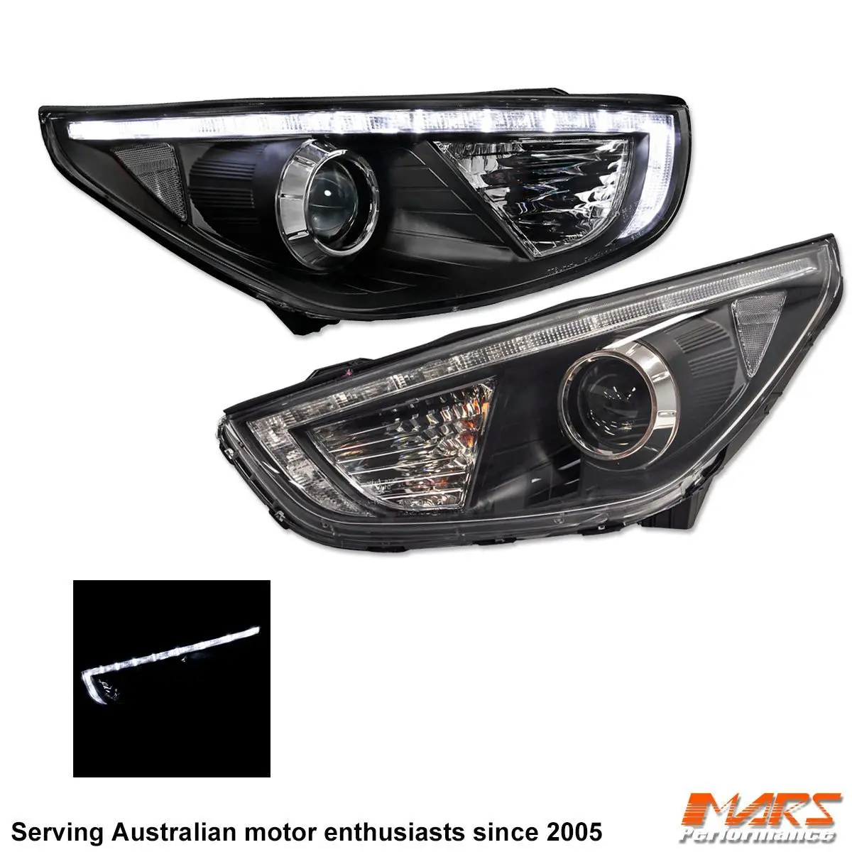 Black Drl Dual Beam Projector Head Lights For Hyundai Ix35 Lm 2010-2013 1