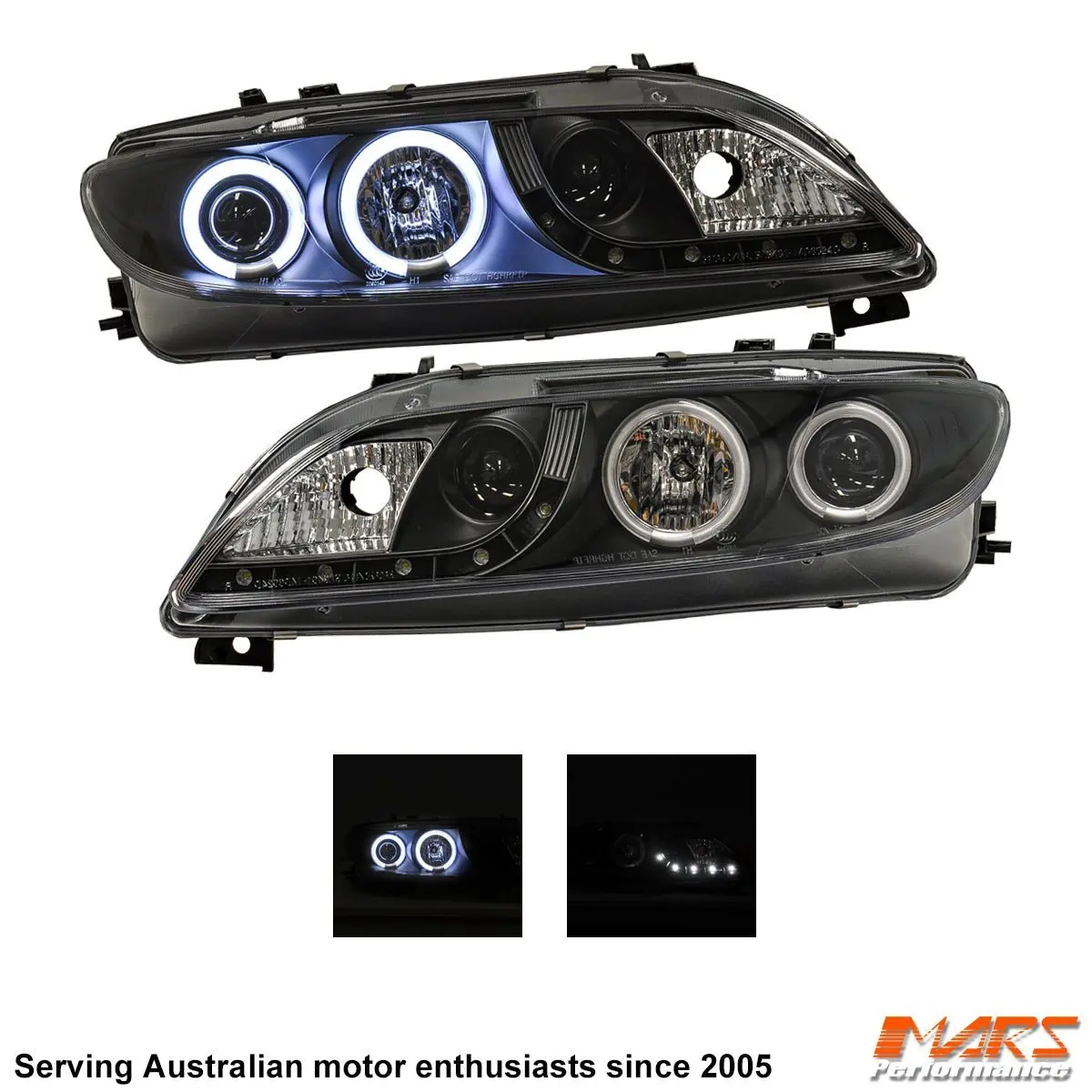 Black Drl Led & Ccfl Angel-Eyes Projector Head Lights For Mazda 6 Sedan & Hatch 2002-2007 1