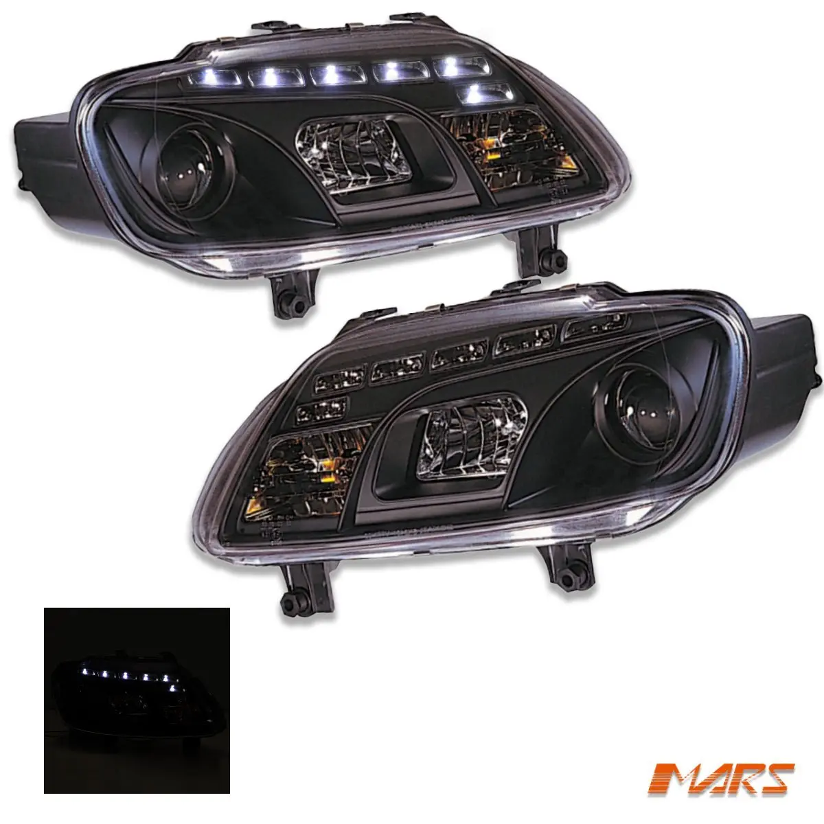 Black Drl Led Day Time Projector Head Lights For Volkswagen Vw Caddy 2006-2010 1