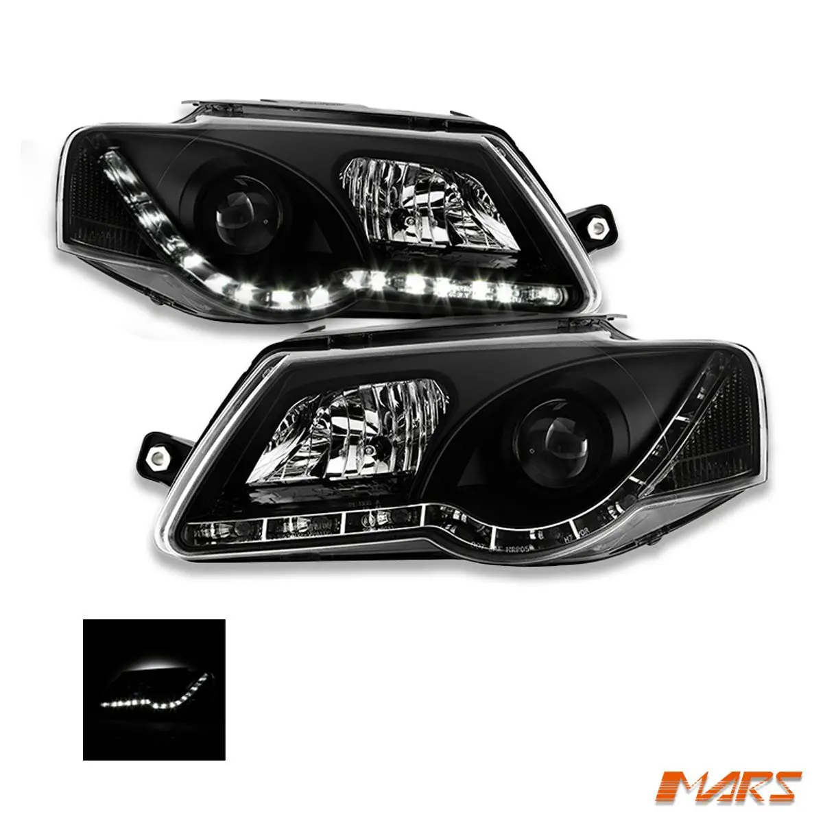 Black Drl Led Dual Beam Projector Head Lights For Volkswagen Vw Passat B6 2006-2010 1