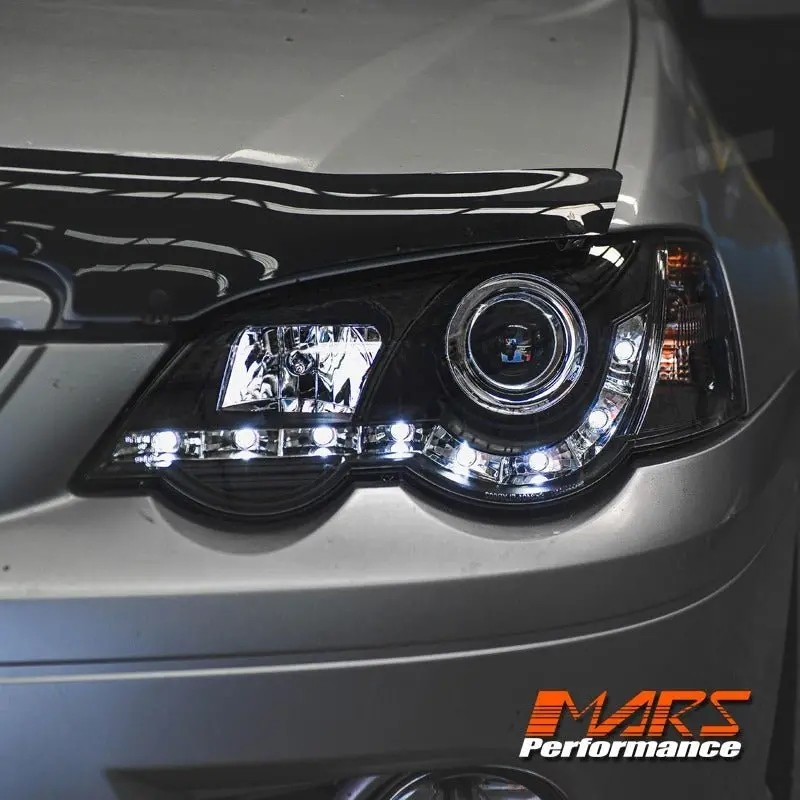 Black Drl Led Head Lights For Ford Falcon Fpv Ba Bf Sedan Ute Xr6 Turbo & Xr8 2002-2008 1