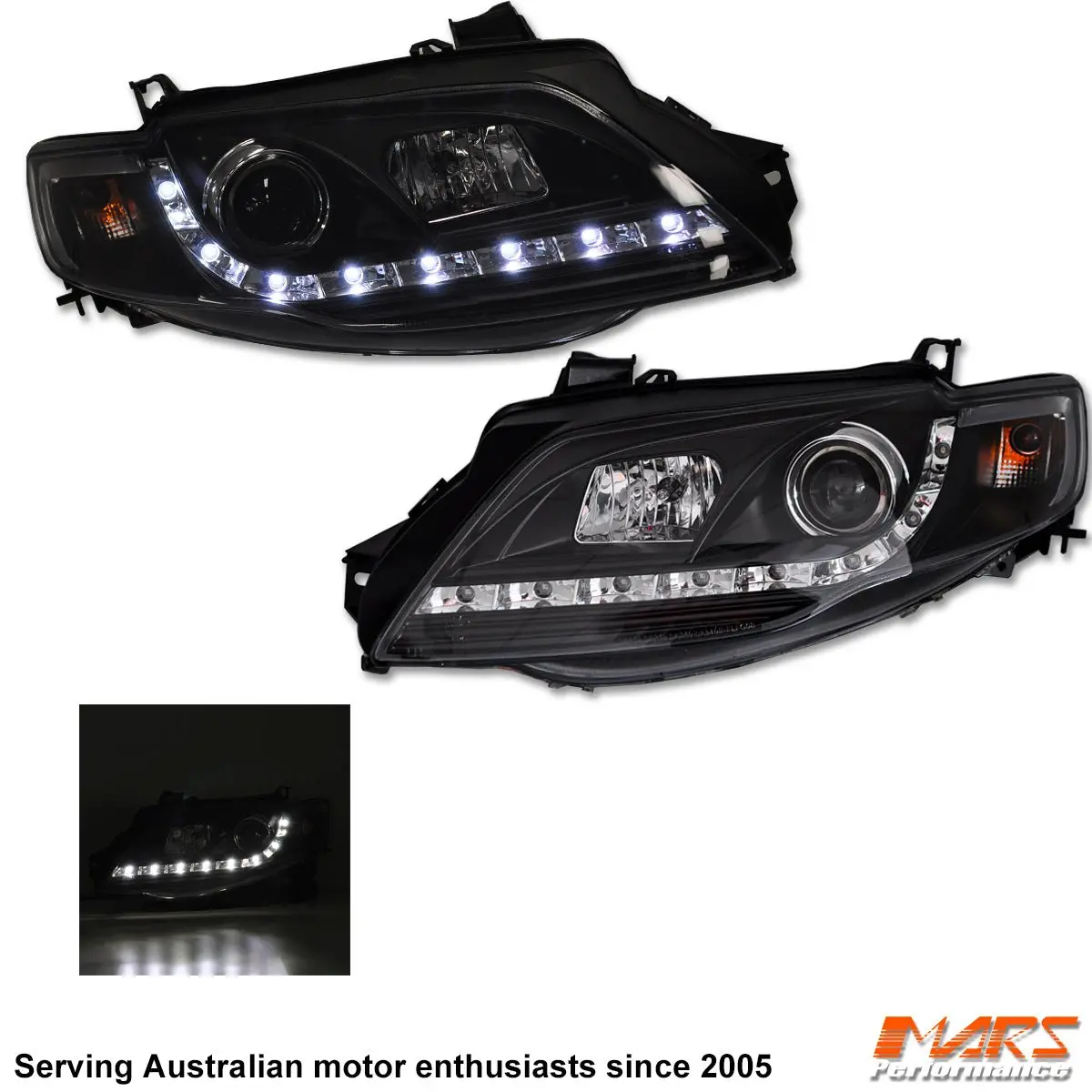 Black Drl Led Head Lights For Ford Fpv Series 2 Falcon Fg Sedan & Ute 1