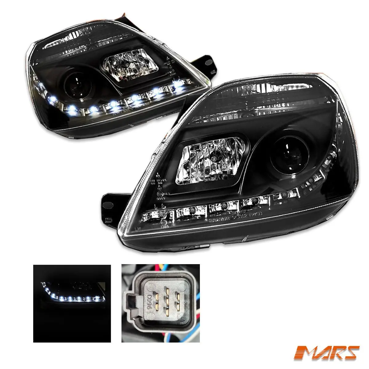 Black Drl Led Projector Head Lights For Ford Fiesta 2003-2008 Wp Wq 1