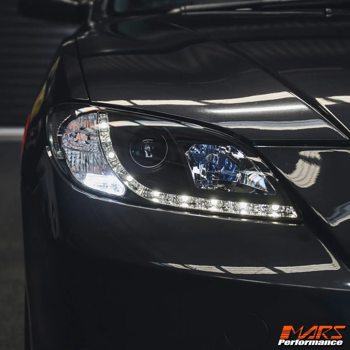 Black Drl Led Projector Head Lights For Mazda 3 2003-2009 4 Doors Sedan 1