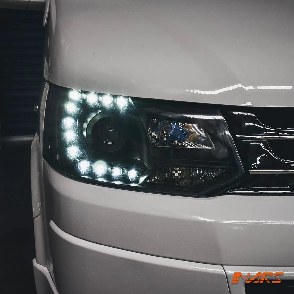 Black Drl Led Real Day-Time Projector Head Lights For Volkswagen Vw Transporter T5.1 2011-2015 1