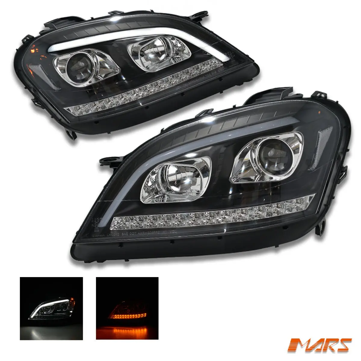 Black Drl Projector Head Lights With Led Sequential Indicators For Mercedes-Benz Ml-Class W164 2006-2008 1