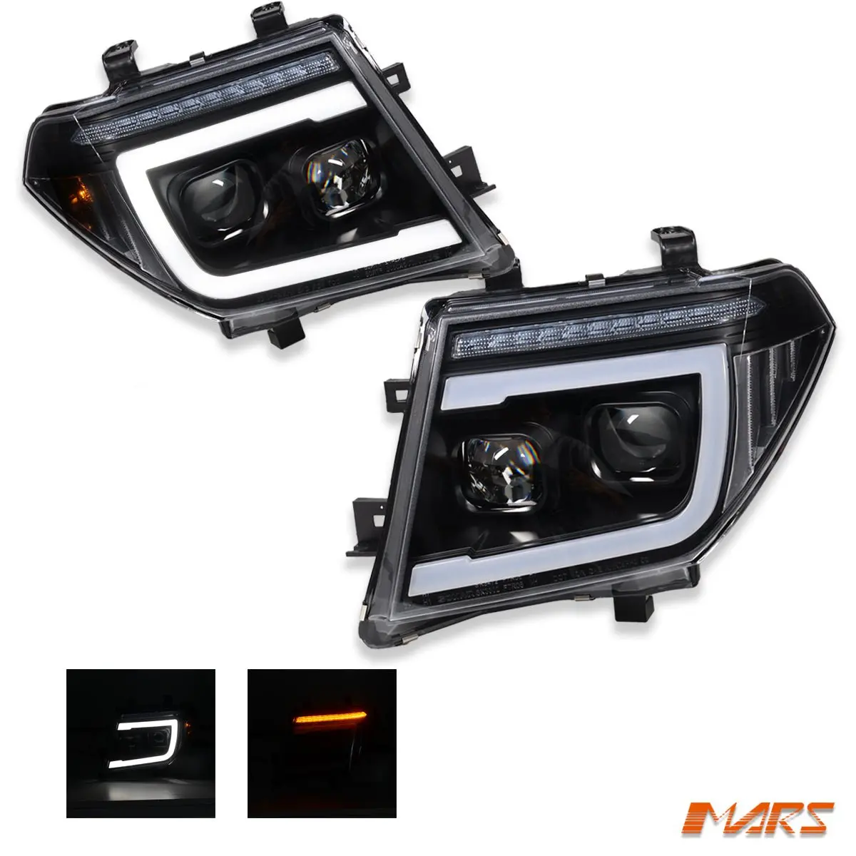 Black Drl Projector Head Lights With Led Sequential Indicators For Nissan Pathfinder R51 & Navara D40 2004-2009 1