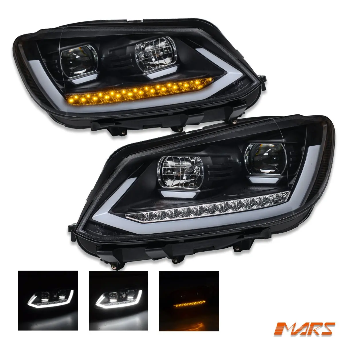 Black Drl Projector Head Lights With Sequential Indicators For Volkswagen Vw Caddy 2011-2015 1