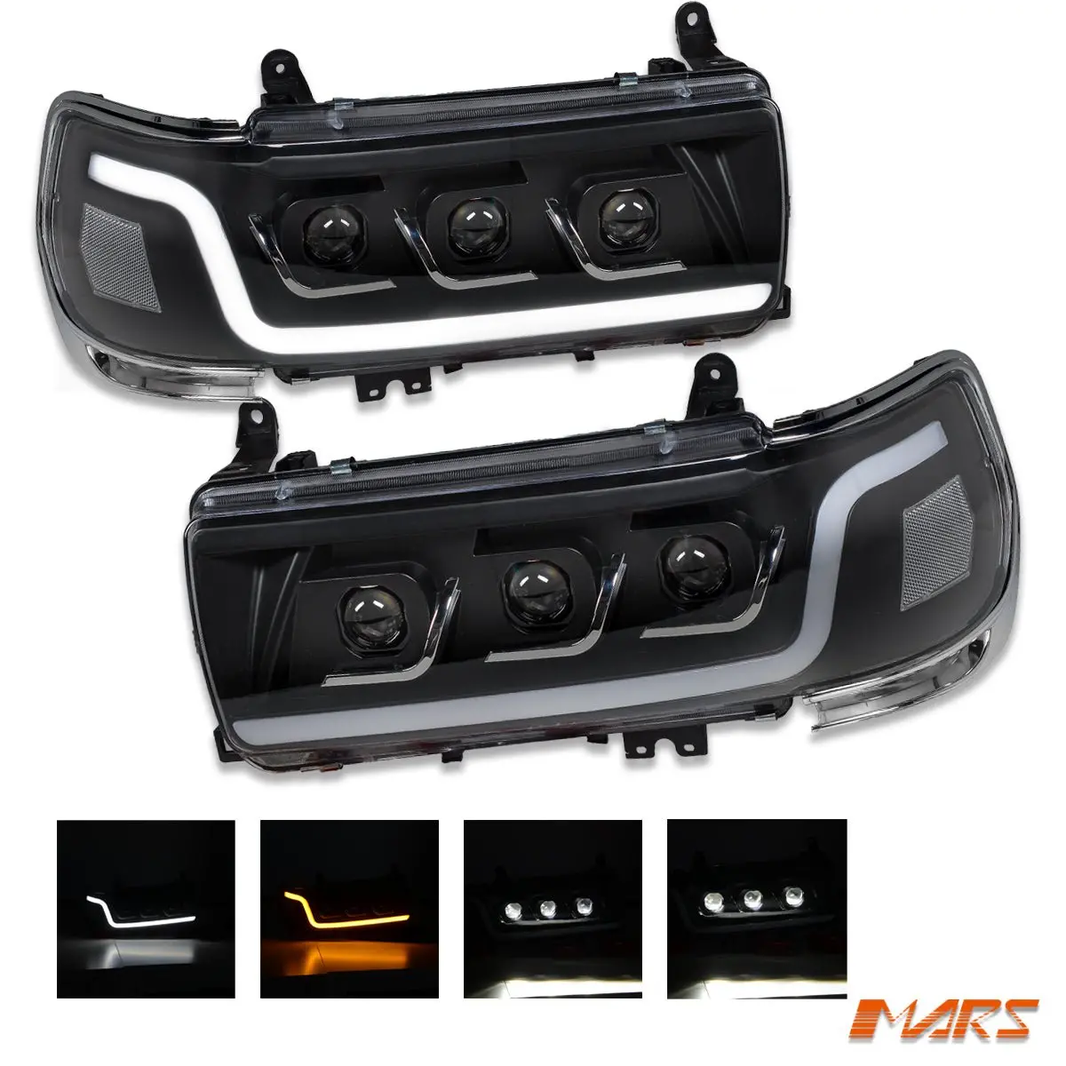 Black Full Led Head Lights With Sequential Indicator For Toyota Landcruiser 80 Series Fj80 Lc80 1990-1997 1