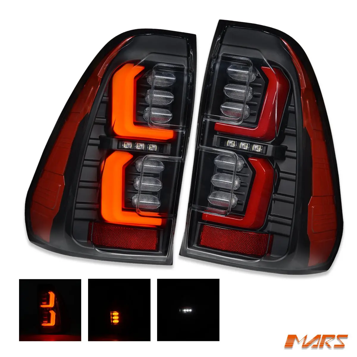Black Full Led Tail Lights With Red Stripes For Toyota Hilux Revo Rocco 2015-2025 1