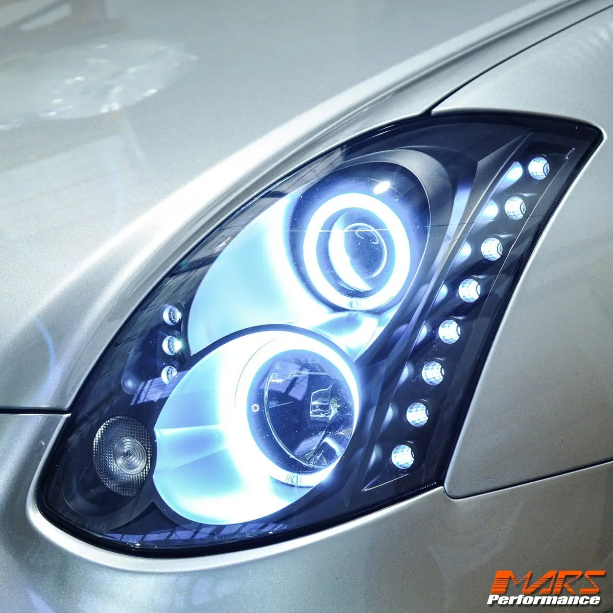 Black High Power Led Drl & Angel Eyes Projector Head Lights For Nissan & Infiniti G35 V35 350Gt Coupe 2003-2008 1