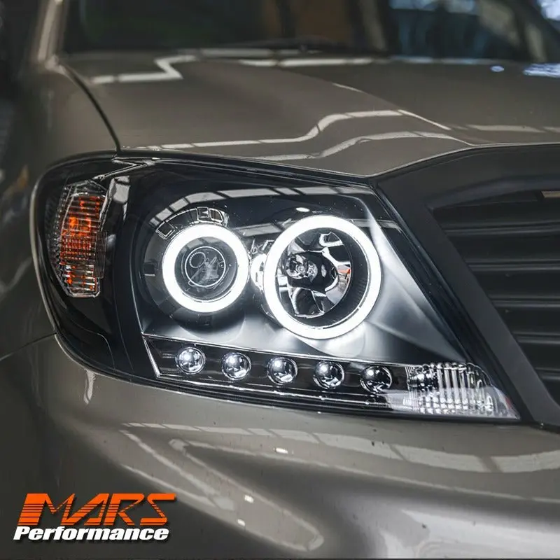 Black High Power Led Drl & Angel Eyes Projector Head Lights For Toyota Hilux Vigo Pick Up Ute 2005-2011 1