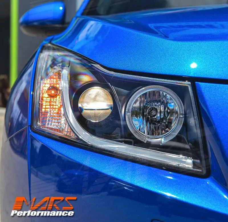 Black Led 3D Drl Projector & Halo Head Lights Holden Cruze 09-11 & 15-18 1