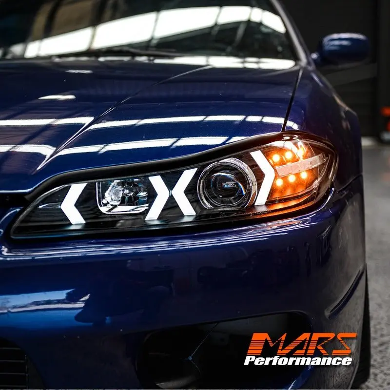 Black Led 3D Drl Stripe Bar Projector Head Lights With Led Indicators For Nissan 200Sx Silvia S15 1