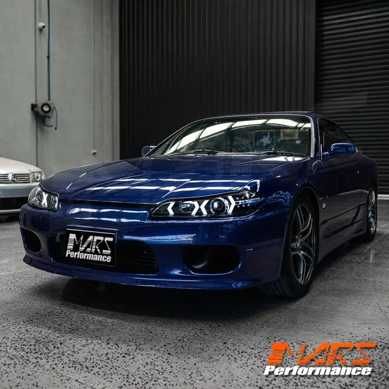Black Led 3D Drl Stripe Bar Projector Head Lights With Led Indicators For Nissan 200Sx Silvia S15 2
