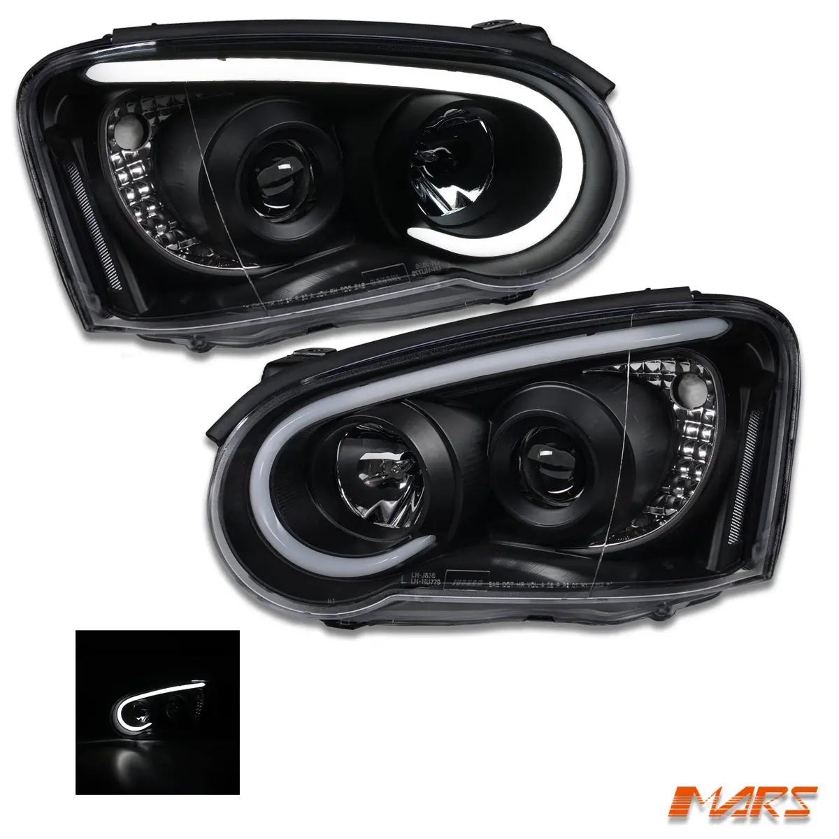Black Led 3D Stripe Drl & Projector Head Lights For Subaru Impreza 2003-2005 Sedan & Wagon 1