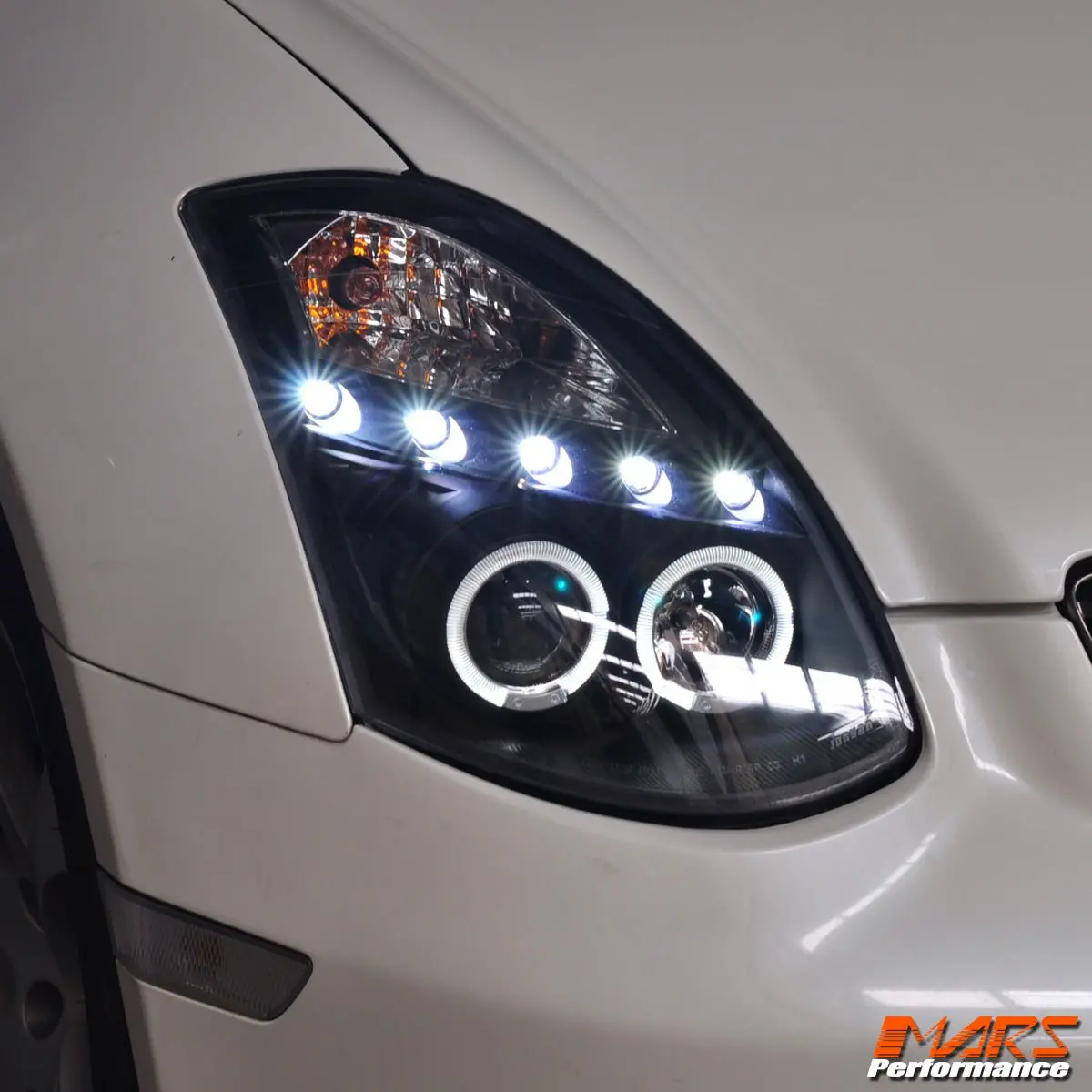 Black Led Drl & Angel Eyes Projector Head Lights For Nissan & Infiniti G35 V35 Coupe 2003-2008 1