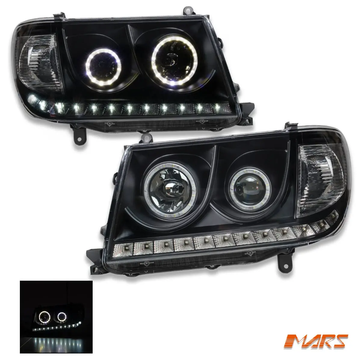 Black Led Drl & Angel-Eyes Projector Head Lights For Toyota Landcruiser 100 Series 2005-2007 Fj100 Lc100 1