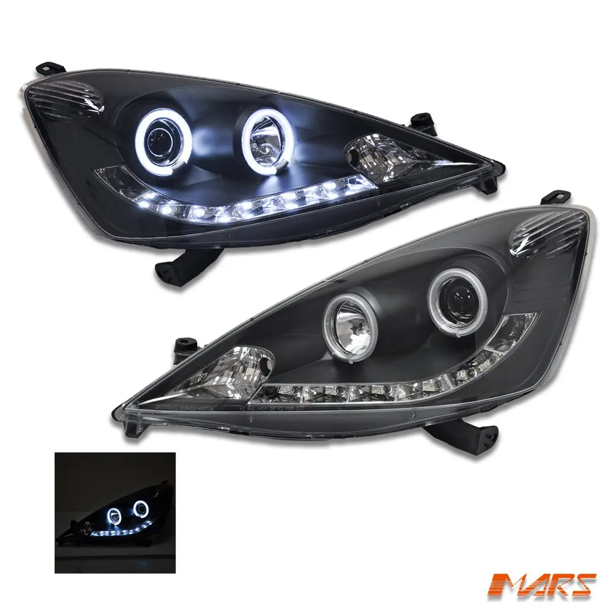 Black Led Drl & Ccfl Angel-Eyes Projector Head Lights For Honda Jazz Fit Ge 2008-2011 1