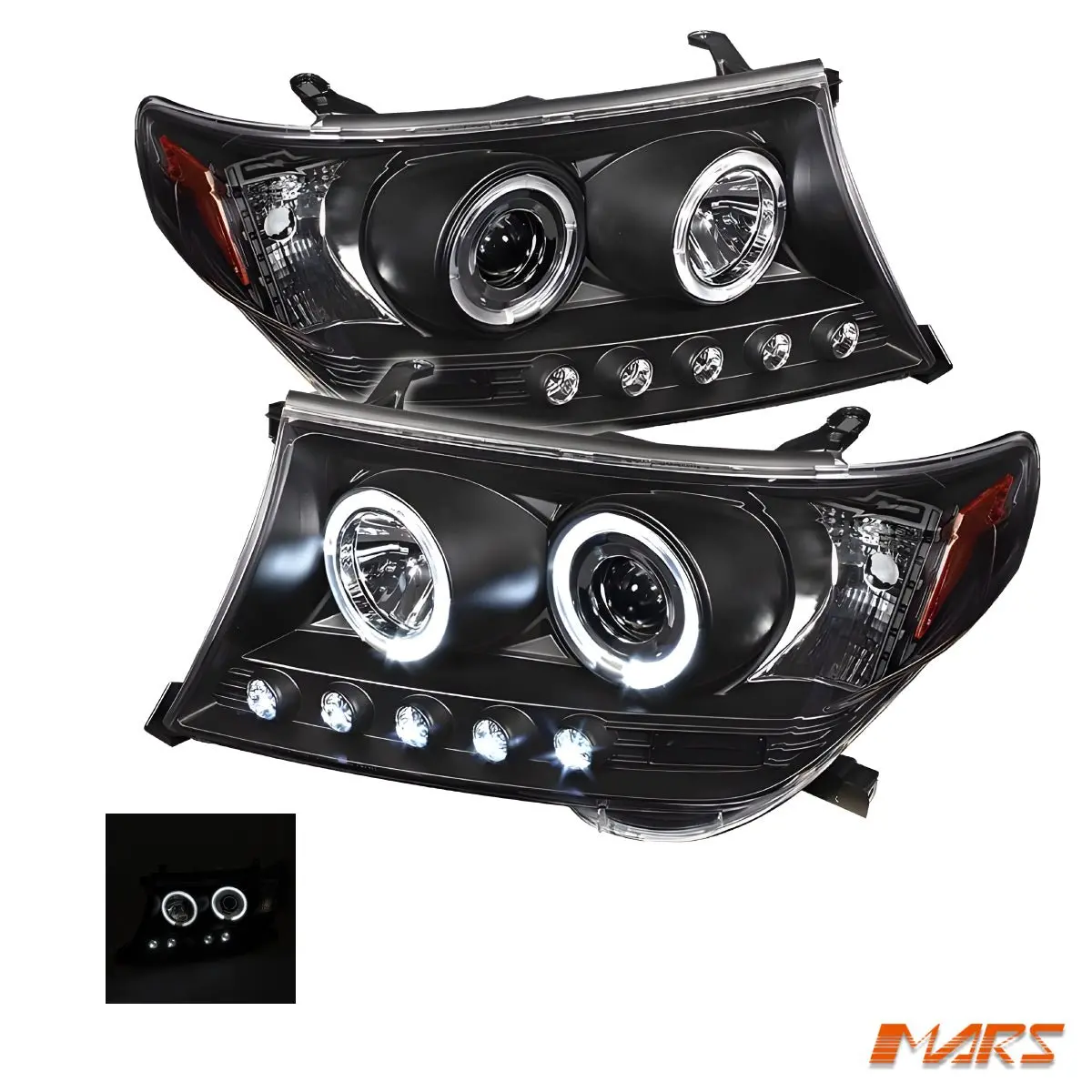 Black Led Drl & Ccfl Angel Eyes Projector Head Lights For Toyota Landcruiser 200 Series Lc200 Fj200 2007-2015 1