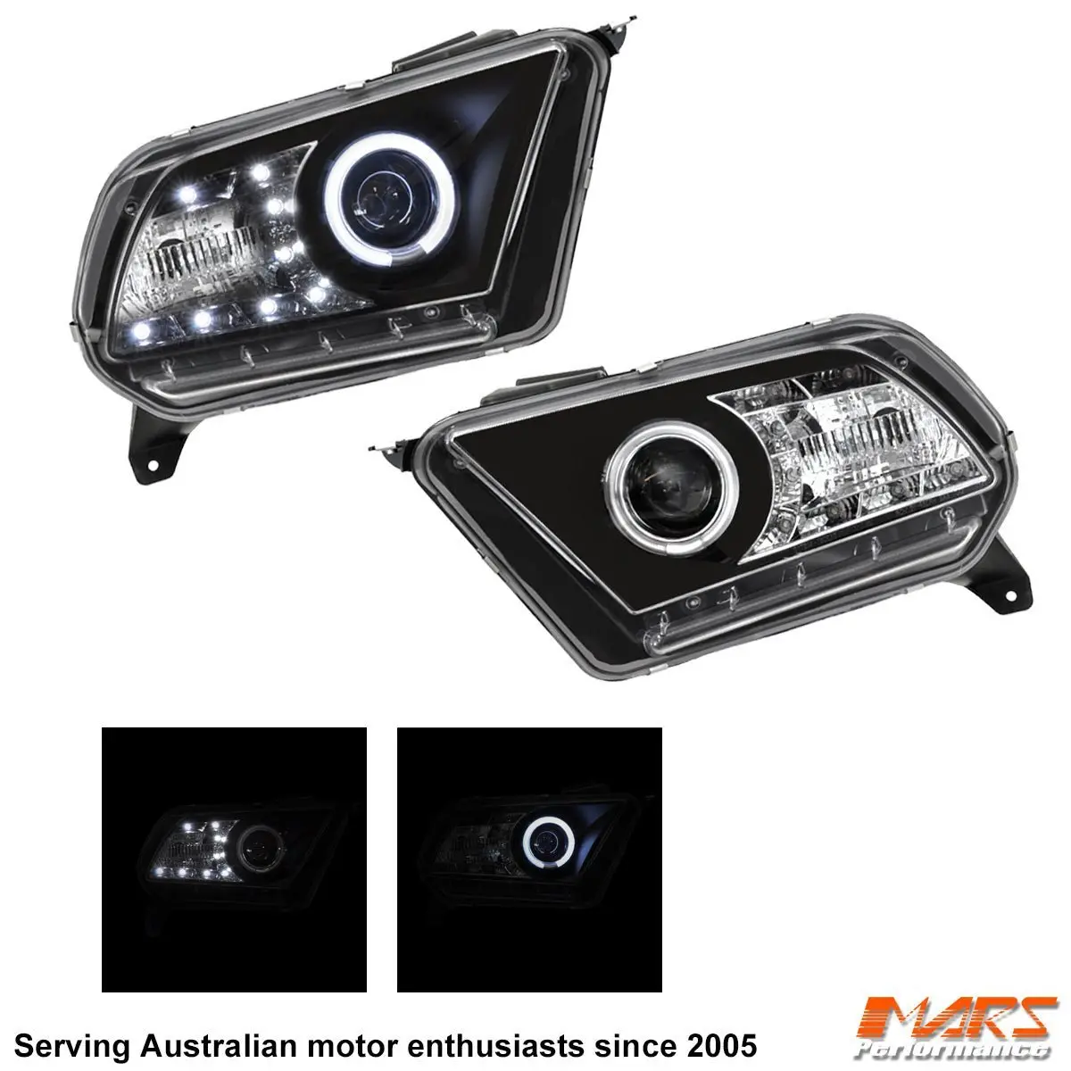 Black Led Drl & Ccfl Projector Angel Eyes Head Lights For Ford Mustang 2010-2012 1