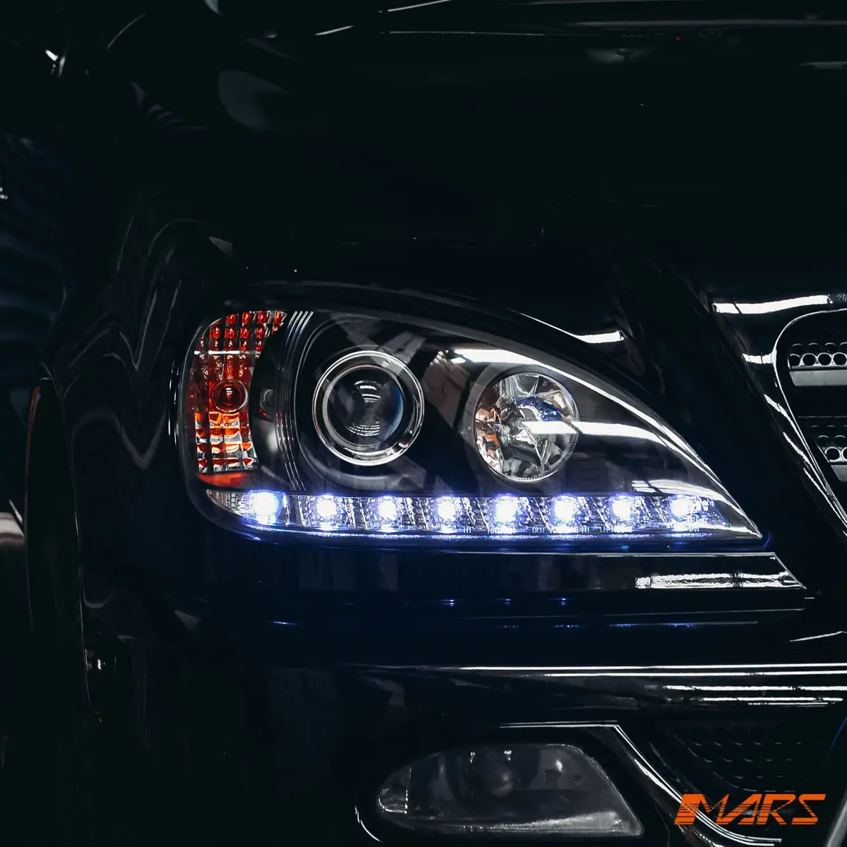 Black Led Drl Day Time Projector Head Lights For Mercedes-Benz Ml W163 1998-2001 1