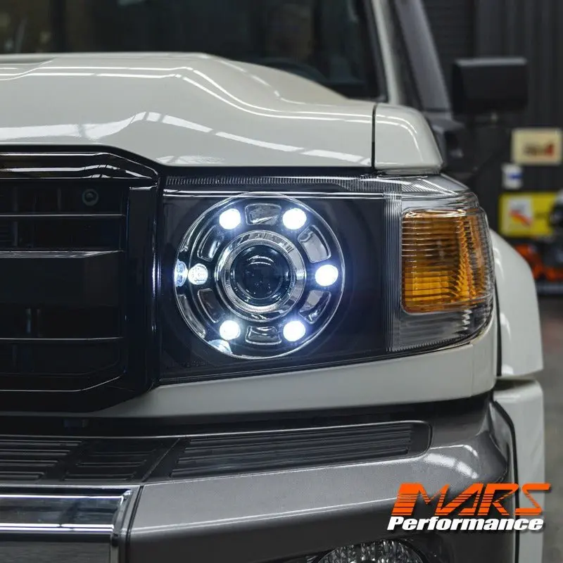 Black Led Drl & Dual Beam Head Lights For Toyota Landcruiser 70 Series 2007-2022, Fj70 Lc73 Lc76 Lc78 Lc79 1