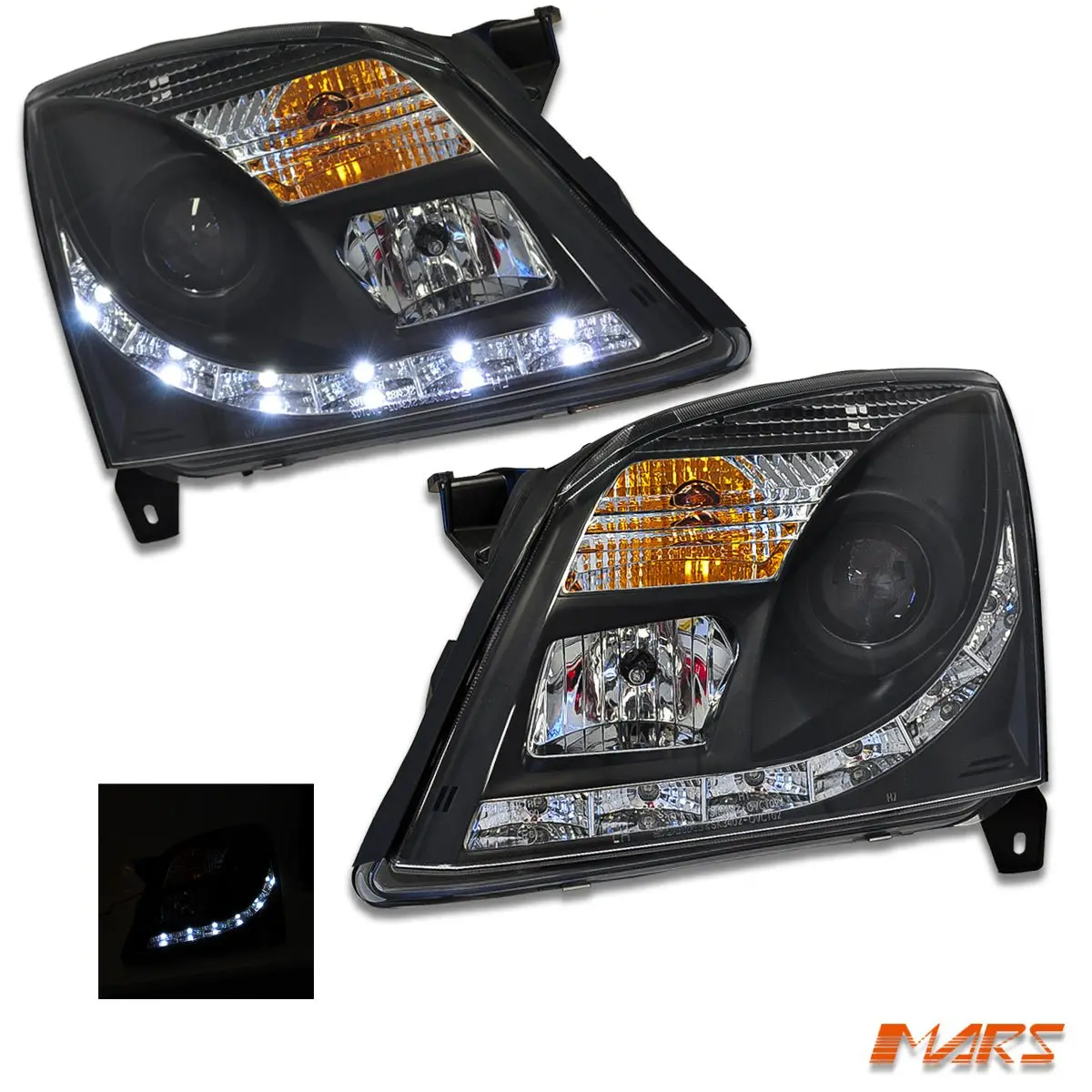 Black Led Drl Projector Head Lights For Holden Vectra Zc 2002-2005 1