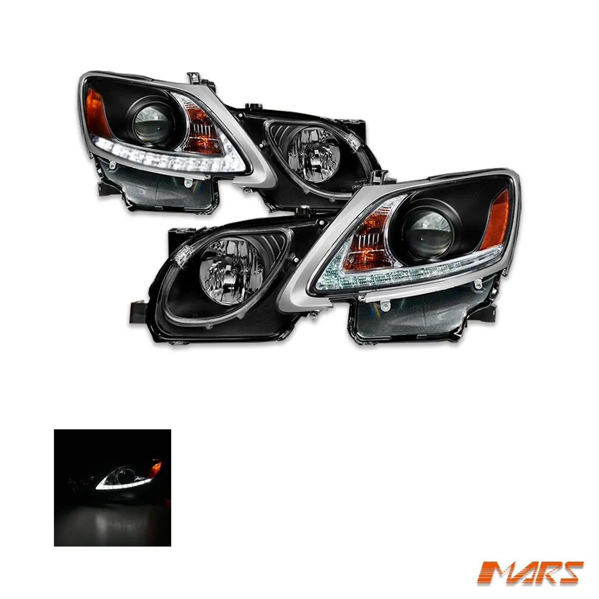 Black Led Drl Projector Head Lights For Lexus Gs300 Gs350 Gs430 Gs450h 2005-2011 1