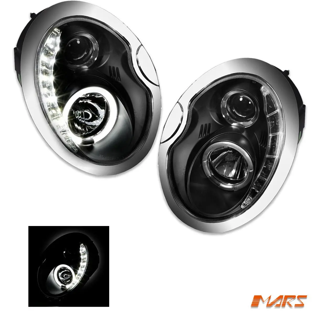 Black Led Drl Projector Head Lights For Mini Cooper R50 & Cooper S R53 2001-2006 1