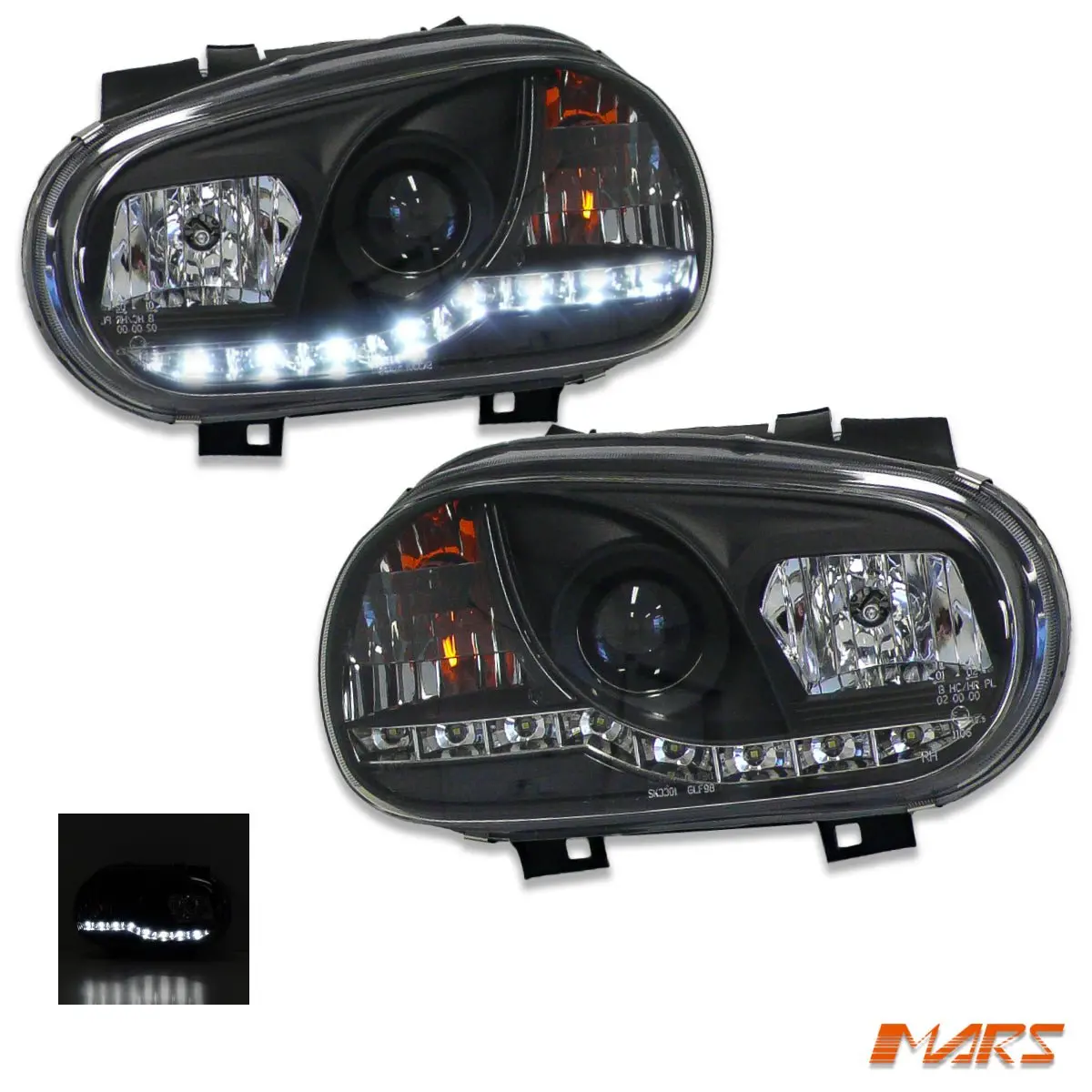 Black Led Drl Projector Head Lights For Volkswagen Golf Iv Mk-4 1999-2004 1