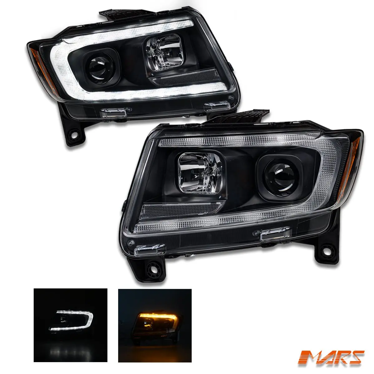 Black Led Drl Projector Head Lights With Sequential Indicators For Jeep Grand Cherokee Wk 2011-2013 1