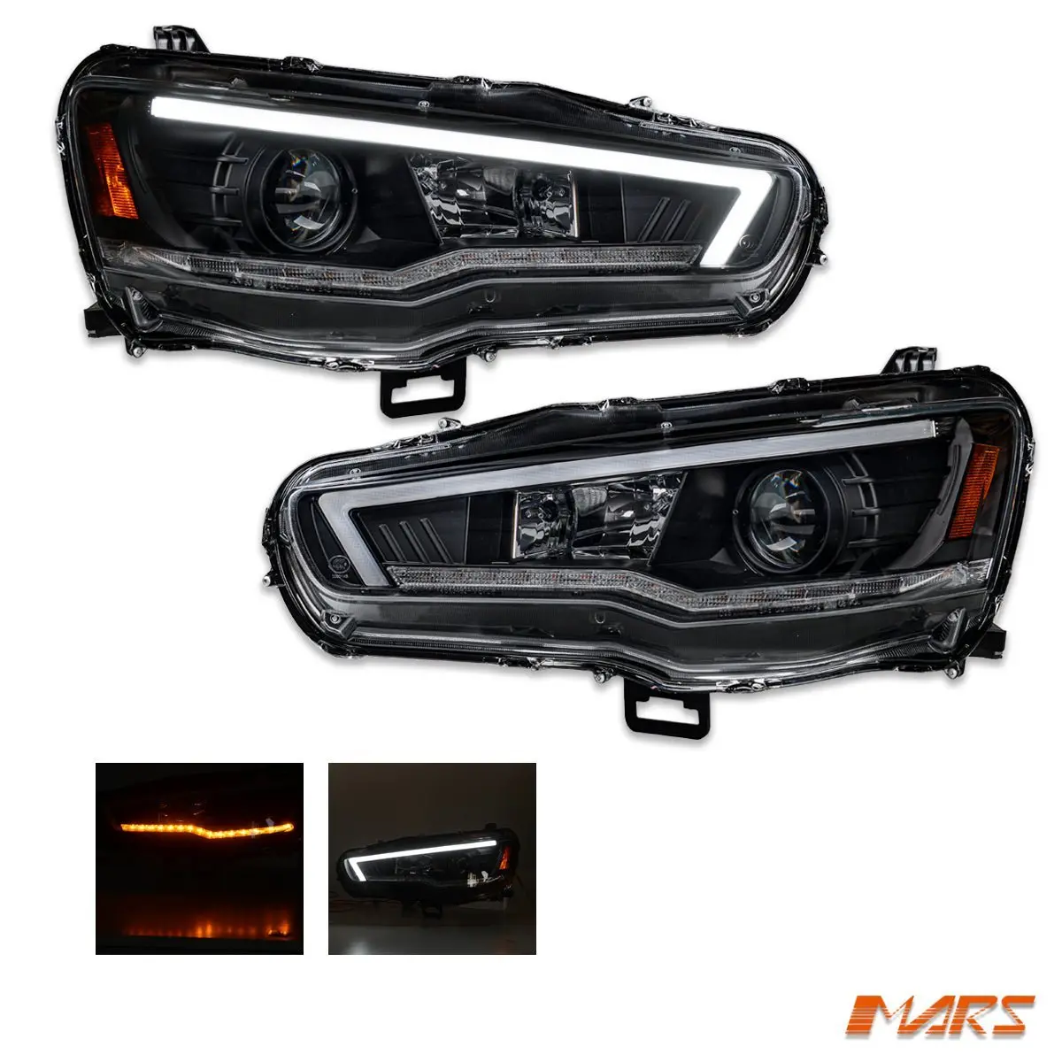 Black Led Drl Projector Head Lights With Sequential Indicators For Mitsubishi Evolution X Evo 10 1
