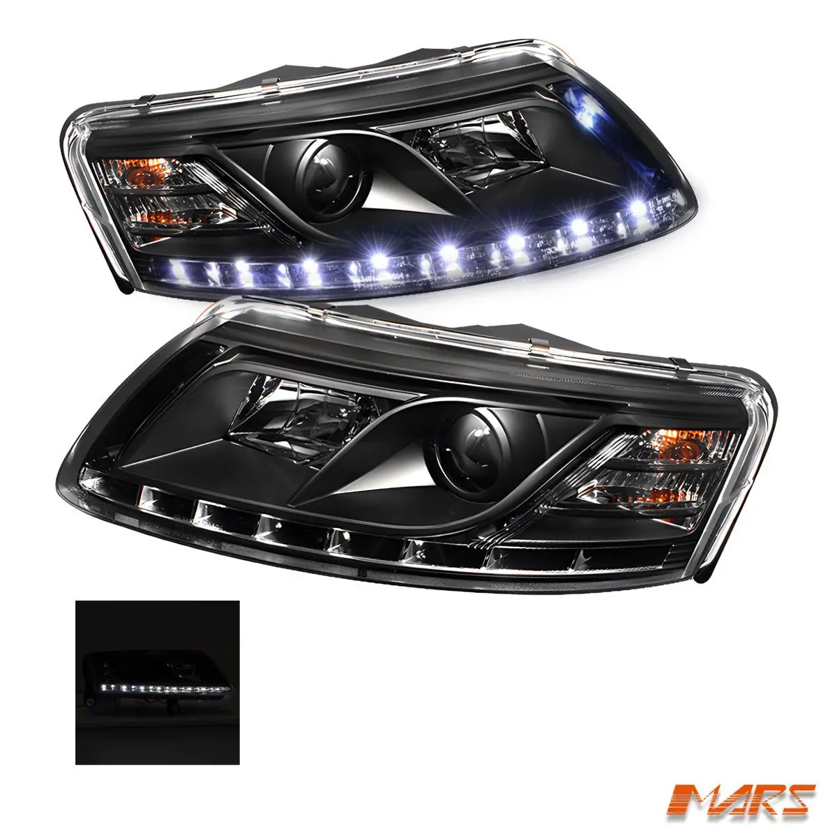 Black Led Drl Style Projector Head Lights For Audi A6 2004-2011 C6 4F 2