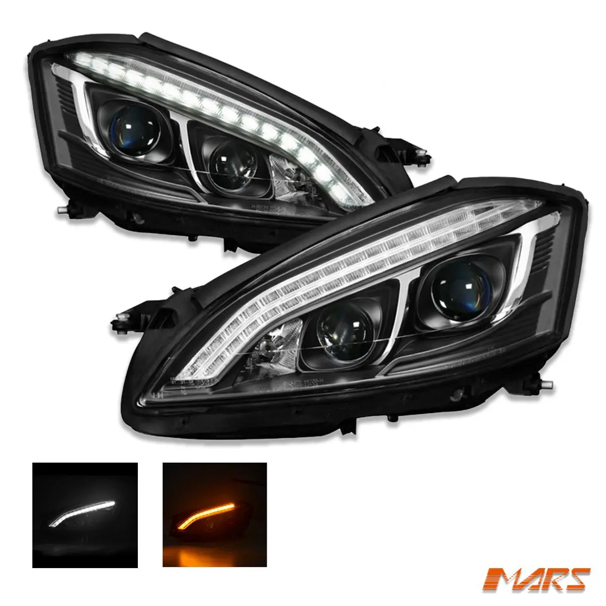 Black S65 Amg Style Drl Led Projector Head Lights With Led Indicators For Mercedes-Benz S-Class W221 Sedan 2006-2009 1