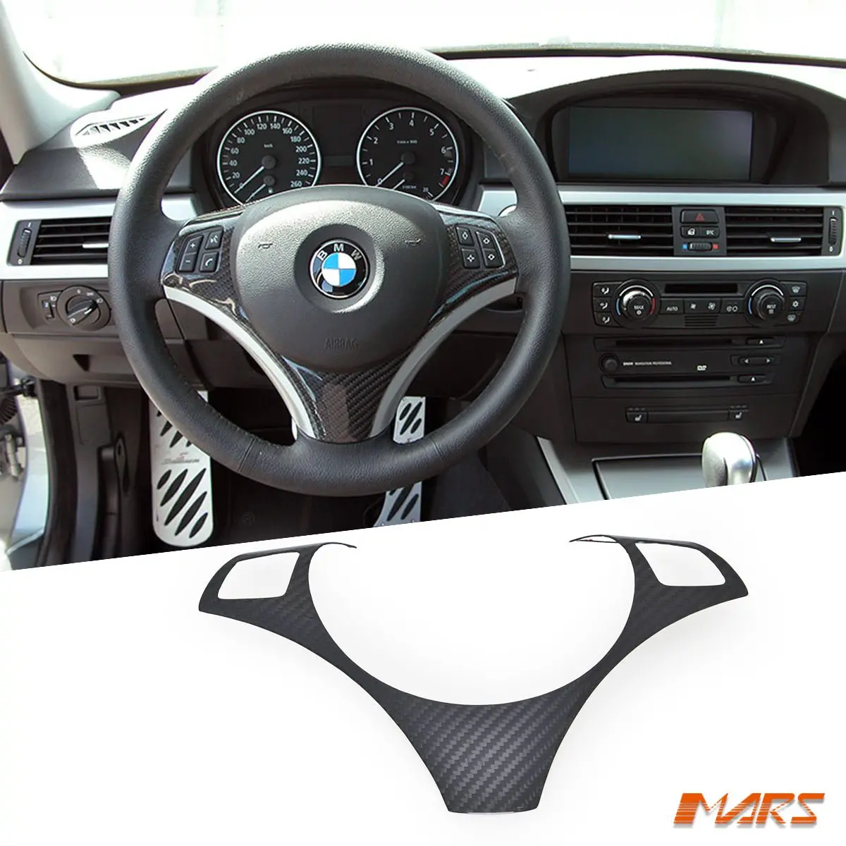 Carbon Fibre Steering Wheel Cover Interior Trim For Bmw 3 Series E90 E91 E92 E93 1