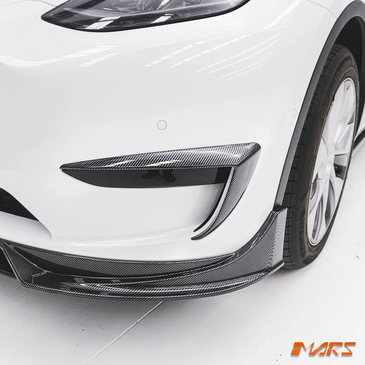 Carbon Print Aero Dynamic Front Bumper Bar Side Blade Canard Spoiler Bodykit For Tesla Model Y 2022-2024 1