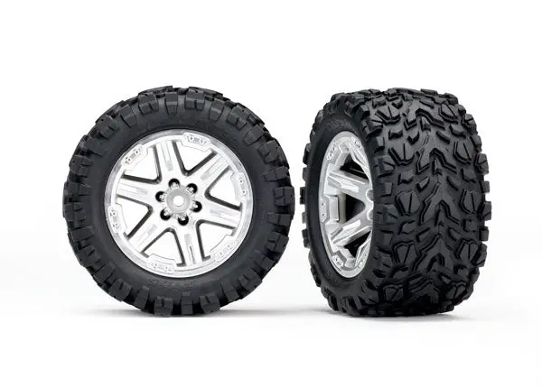 Traxxas 6774R - Tires & Wheels, Assembled, Glued (2.8') (Rxt Satin Chrome Wheels, Talon Extreme Tires, Foam Inserts) (2Wd Electric Rear) (2) (Tsm Rated) 1