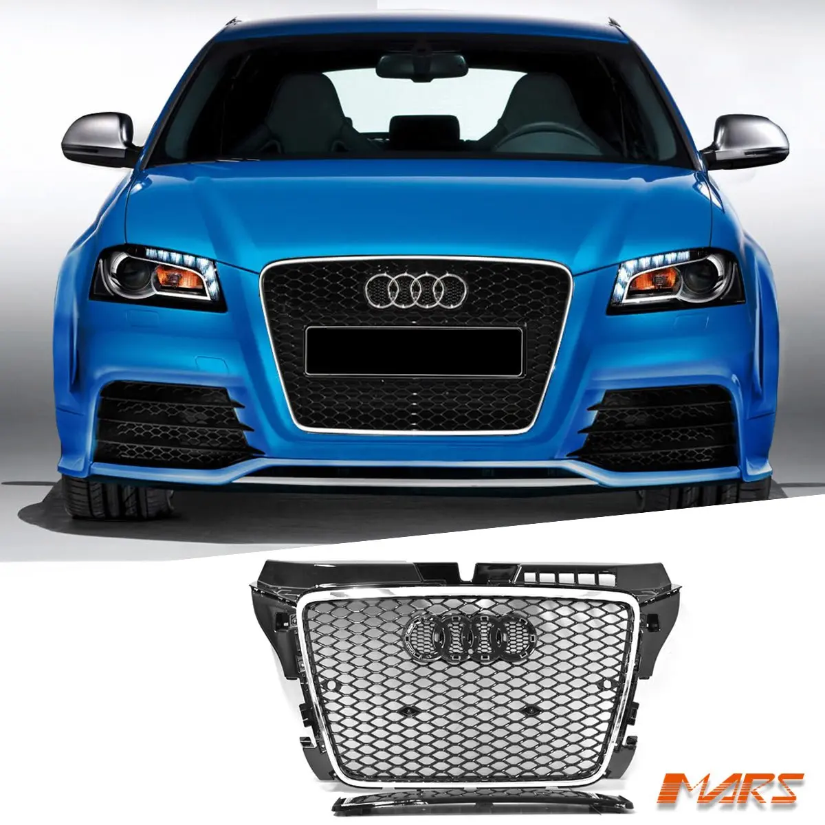 Chrome Black Honeycomb Rs3 Style Front Bumper Bar Grille Grill Bodykit For Audi A3 8P 2009-2012 Facelift 1