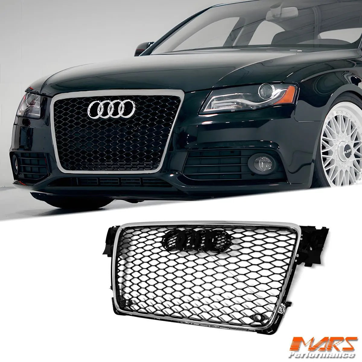 Chrome Black Honeycomb Rs4 Style Front Bumper Bar Grille Grill Bodykit For Audi A4 S4 B8 2009-2011 1